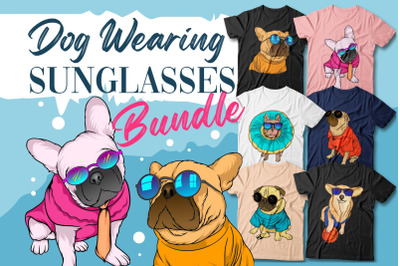 Funny Dog Wearing Sunglasses T-shirt Designs Bundle