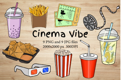 Sublimation Cinema clipart,Movie illustration.Popcorn,drink