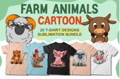 Cute Farm Animals Cartoon Illustration t shirt Designs Bundle