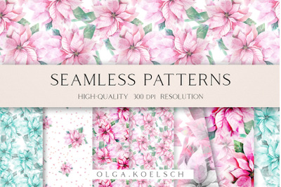Pink Christmas pattern for fabric, Pink floral digital paper