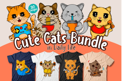 Cute Cats in Daily Life T-shirt Designs Bundle