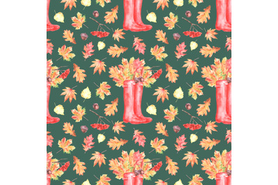Fall leaves watercolor seamless pattern. Autumn forest. Leaf fall