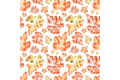 Linden leaves watercolor seamless pattern. Leaf fall pattern. Forest