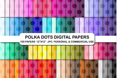 100 rainbow polka dot digital papers, polka dots background