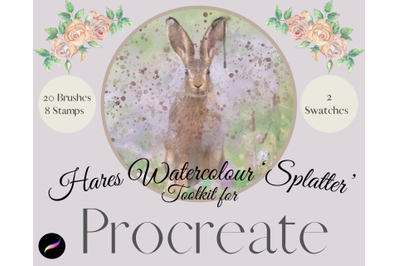 Procreate Watercolour Splatter- Hares - Brushes, Paper, Stamps &amp; Palet