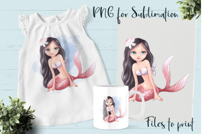 Mermaid sublimation. Design for printing.