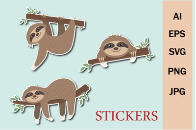 Cute sloth characters&2C; stickers