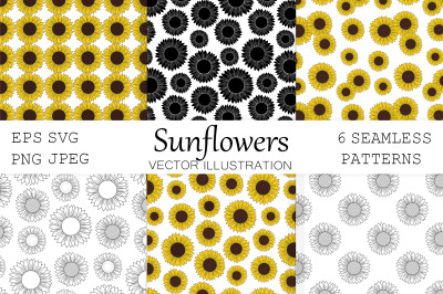 Sunflowers pattern. Sunflowers graphics. Sunflowers SVG