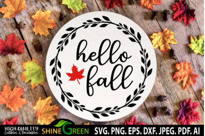 Fall SVG - Hello Fall Wreath Round Sign