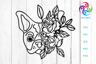 Bulldog With Flowers On Head SVG File