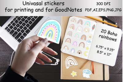 Printable Stickers and for the GoodNotes app.Boho rainbow