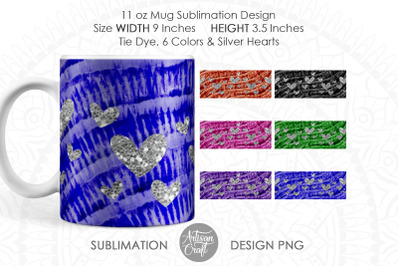 Mug sublimation designs with Tie Dye and silver hearts