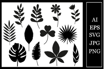 Set of leaves and flowers&2C; svg template