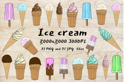 Ice Creams Clipart. Summer Illustrations. Cute sweet.Cartoon