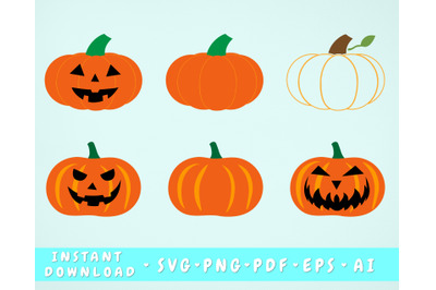 Pumpkin SVG - 6 Designs, Pumpkin Cut Files, Jack o Lantern SVG