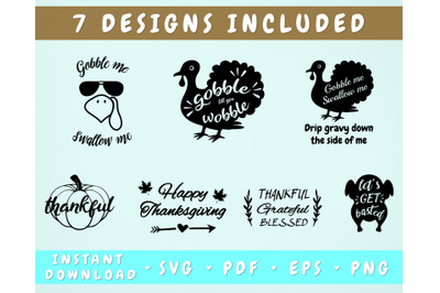 Thanksgiving SVG Bundle - 7 Designs&2C; Thanksgiving Cut Files