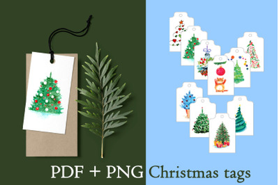 Christmas Tags || Cute set of gift tags with watercolor illustrations