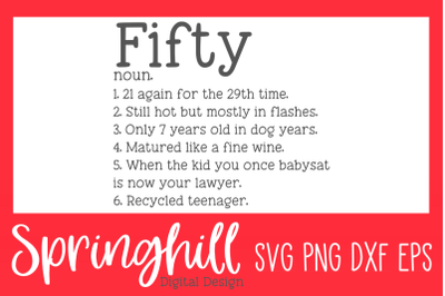 50th Fiftieth Birthday Fifty Definition SVG PNG DXF &amp; EPS Design Files