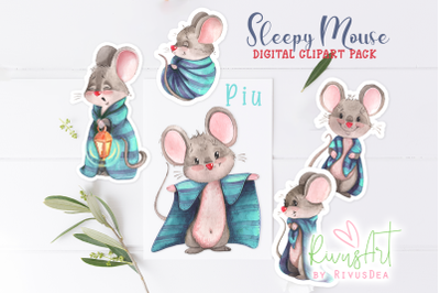Sleepy baby mouse clipart bundle. Baby boy clipart. Digital download.