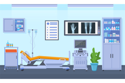 Medical therapy hospital healthcare equipment room interior. Intensive