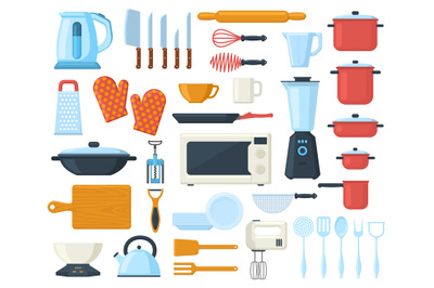 Kitchenware cooking culinary cutlery, tools, utensils elements. Tablew