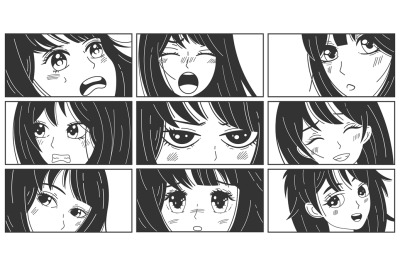 Manga kawaii expressions asian anime girls characters. Anime cute woma