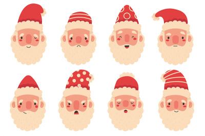 Christmas Santa Claus cute mascots facial expressions. Winter holiday