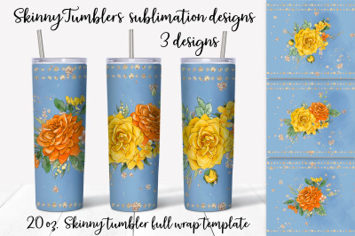 Roses sublimation design. Skinny tumbler wrap design.