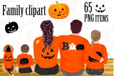 Halloween family clipart,Family sitting,jack o lantern png
