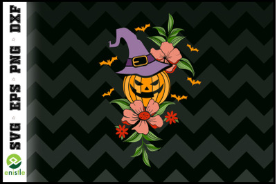 Pumpkin Floral Halloween Witch Hat