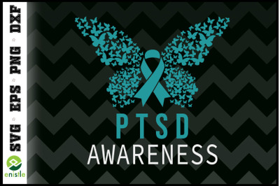 Butterfly PTSD Awareness Teal Ribbon
