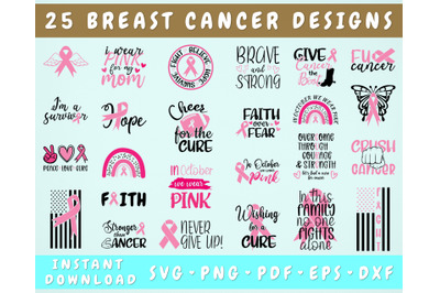 Breast Cancer SVG Bundle - 25 Designs, Cancer Awareness SVG