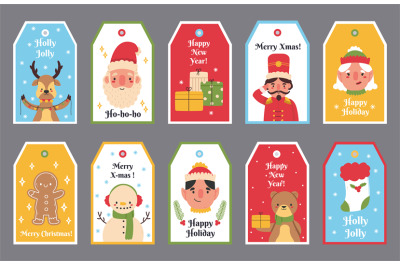 Christmas and New Year winter holidays gift tags. Merry Christmas Sant