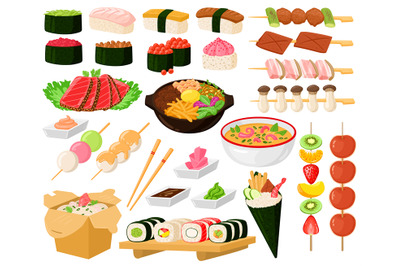 Cartoon oriental asian cuisine street food delicious dishes. Japanese