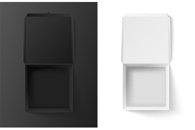 Black and white box mockup. Open realistic cardboard of squared shape.