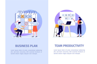 Office work productivity vector banner. Team and task management with