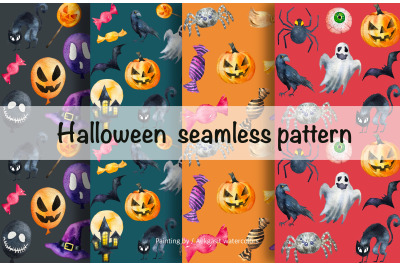 Halloween Watercolor Seamless Pattern