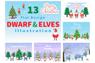 13 Merry Christmas Cute Cartoon Dwarf Vector