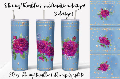 Roses sublimation design. Skinny tumbler wrap design.