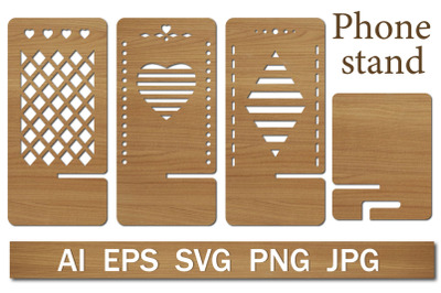 Phone stand template with cut-out pattern&2C; set&2C; laser cut