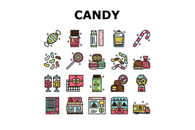 Candy Shop Product Collection Icons Set Vector