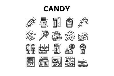 Candy Shop Product Collection Icons Set Vector