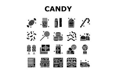 Candy Shop Product Collection Icons Set Vector