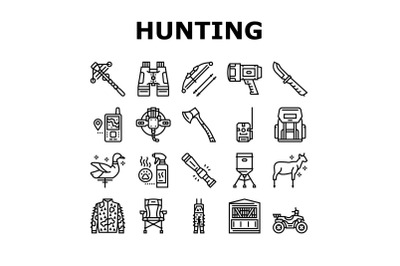 Hunting Shop Selling Collection Icons Set Vector