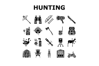 Hunting Shop Selling Collection Icons Set Vector