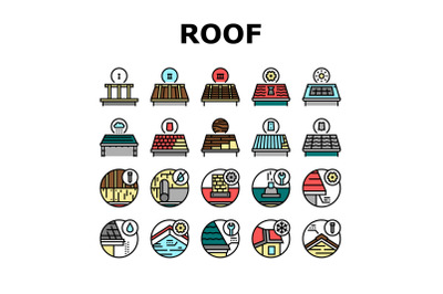 Roof Replacement Job Collection Icons Set Vector