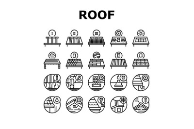 Roof Replacement Job Collection Icons Set Vector