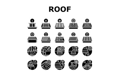 Roof Replacement Job Collection Icons Set Vector