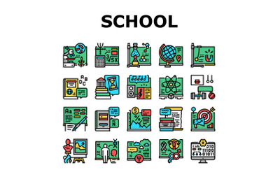 School Subjects Learn Collection Icons Set Vector