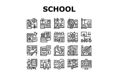 School Subjects Learn Collection Icons Set Vector